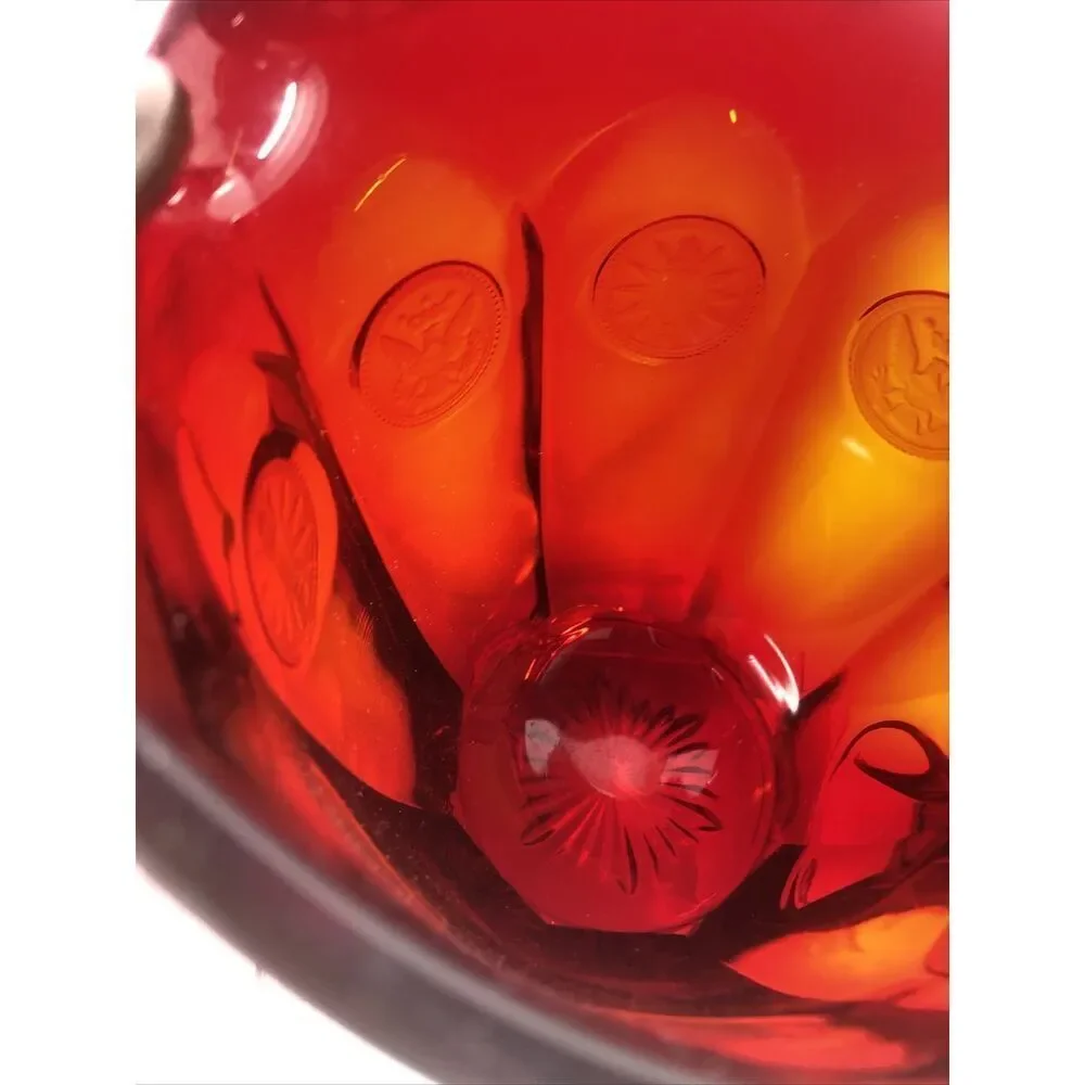 Fostoria Ruby Red Coin Dot Ice Lip Glass Pitcher Vintage Red 6” High 6” Width